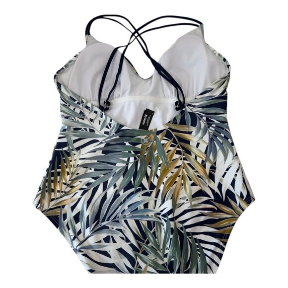 Hurley Tropical Leaf Print One-Piece Swimsuit Cross-Back Straps Women SZ XL - Picture 9 of 12